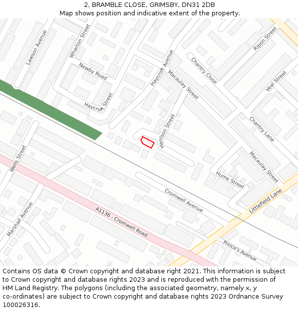2, BRAMBLE CLOSE, GRIMSBY, DN31 2DB: Location map and indicative extent of plot