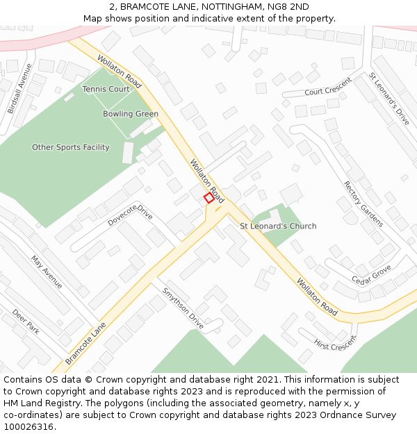 2, BRAMCOTE LANE, NOTTINGHAM, NG8 2ND: Location map and indicative extent of plot