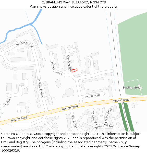 2, BRAMLING WAY, SLEAFORD, NG34 7TS: Location map and indicative extent of plot