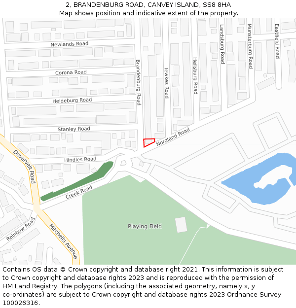 2, BRANDENBURG ROAD, CANVEY ISLAND, SS8 8HA: Location map and indicative extent of plot