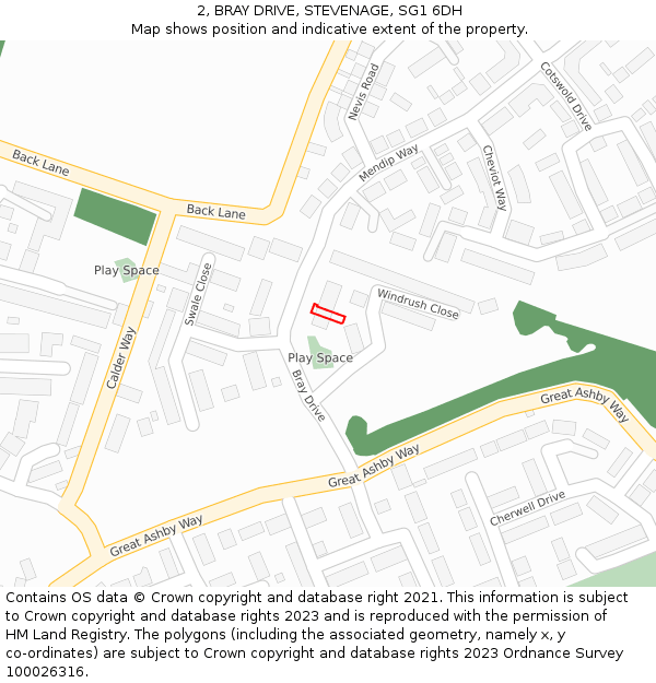 2, BRAY DRIVE, STEVENAGE, SG1 6DH: Location map and indicative extent of plot