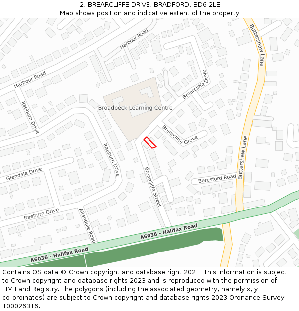 2, BREARCLIFFE DRIVE, BRADFORD, BD6 2LE: Location map and indicative extent of plot