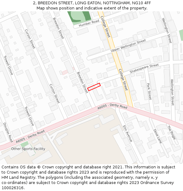 2, BREEDON STREET, LONG EATON, NOTTINGHAM, NG10 4FF: Location map and indicative extent of plot