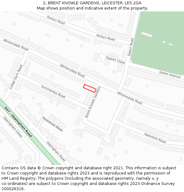 2, BRENT KNOWLE GARDENS, LEICESTER, LE5 2GA: Location map and indicative extent of plot