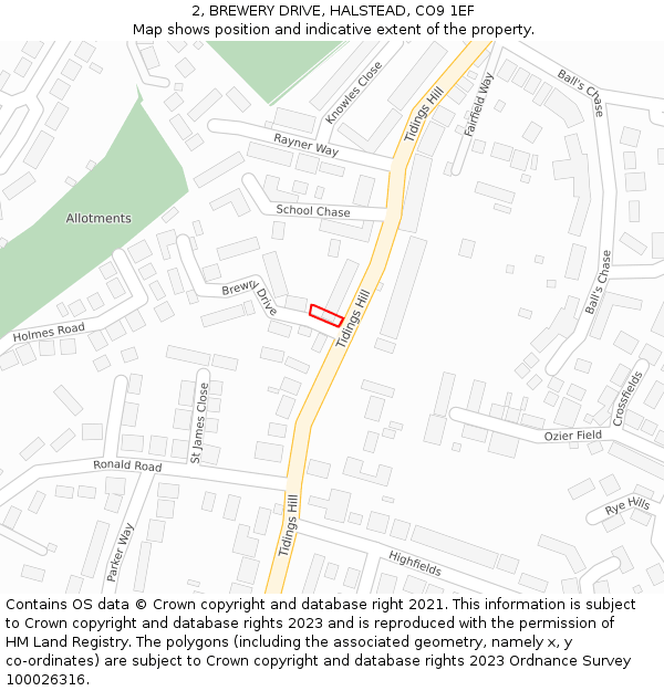 2, BREWERY DRIVE, HALSTEAD, CO9 1EF: Location map and indicative extent of plot