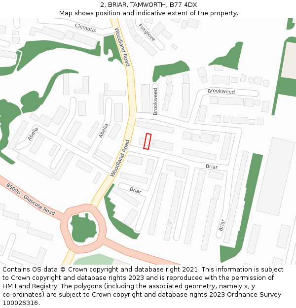 2, BRIAR, TAMWORTH, B77 4DX: Location map and indicative extent of plot