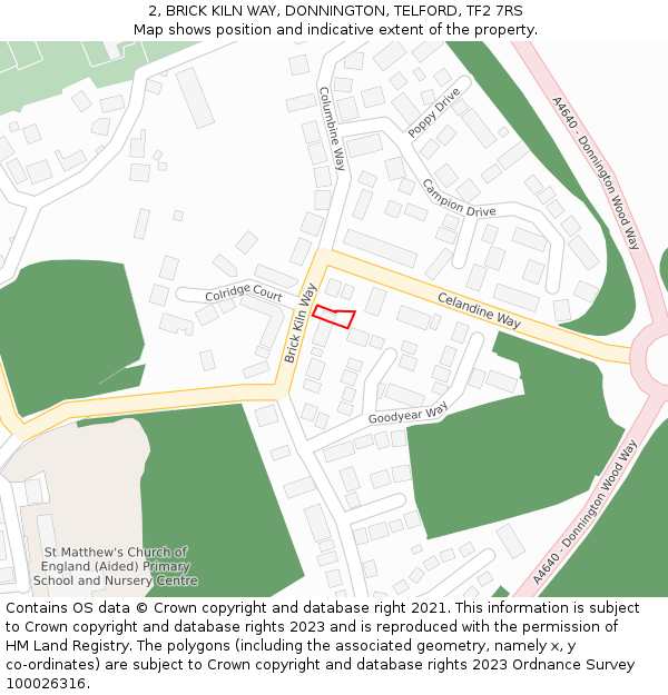 2, BRICK KILN WAY, DONNINGTON, TELFORD, TF2 7RS: Location map and indicative extent of plot