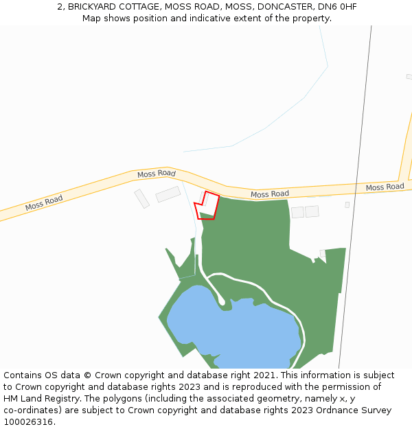 2, BRICKYARD COTTAGE, MOSS ROAD, MOSS, DONCASTER, DN6 0HF: Location map and indicative extent of plot