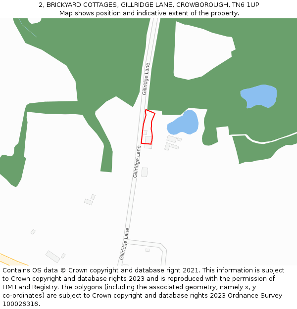 2, BRICKYARD COTTAGES, GILLRIDGE LANE, CROWBOROUGH, TN6 1UP: Location map and indicative extent of plot