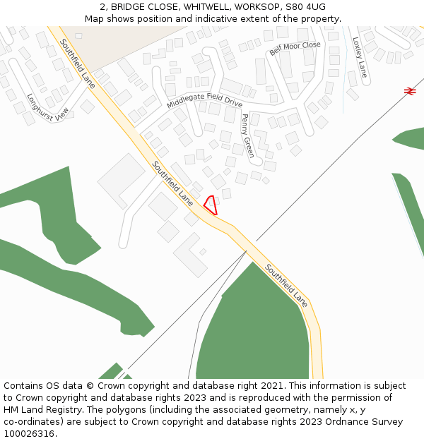 2, BRIDGE CLOSE, WHITWELL, WORKSOP, S80 4UG: Location map and indicative extent of plot