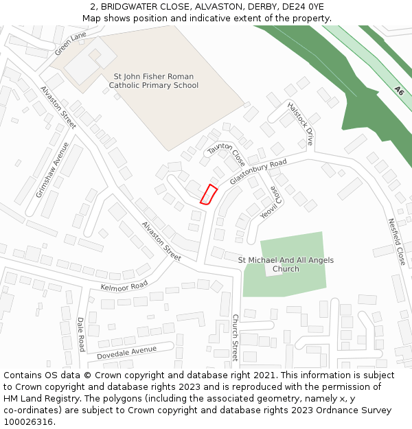 2, BRIDGWATER CLOSE, ALVASTON, DERBY, DE24 0YE: Location map and indicative extent of plot