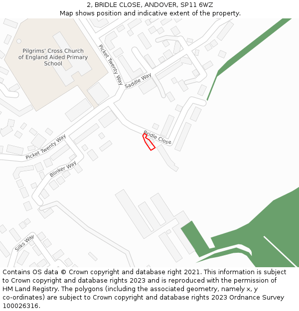 2, BRIDLE CLOSE, ANDOVER, SP11 6WZ: Location map and indicative extent of plot