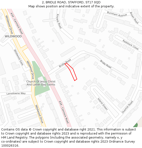 2, BRIDLE ROAD, STAFFORD, ST17 0QD: Location map and indicative extent of plot