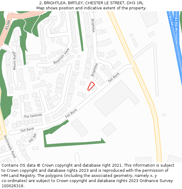 2, BRIGHTLEA, BIRTLEY, CHESTER LE STREET, DH3 1RL: Location map and indicative extent of plot