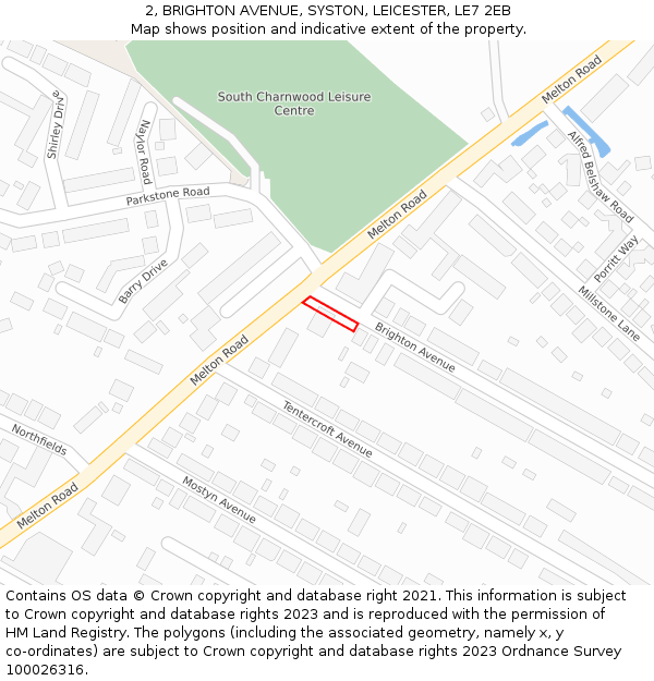 2, BRIGHTON AVENUE, SYSTON, LEICESTER, LE7 2EB: Location map and indicative extent of plot