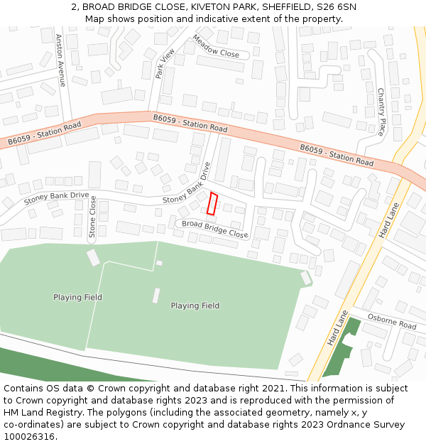 2, BROAD BRIDGE CLOSE, KIVETON PARK, SHEFFIELD, S26 6SN: Location map and indicative extent of plot