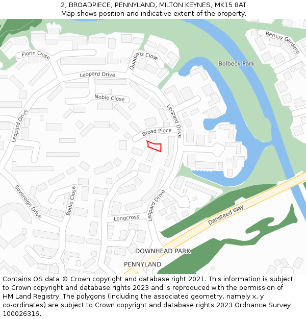 2, BROADPIECE, PENNYLAND, MILTON KEYNES, MK15 8AT: Location map and indicative extent of plot