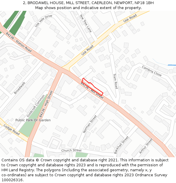 2, BRODAWEL HOUSE, MILL STREET, CAERLEON, NEWPORT, NP18 1BH: Location map and indicative extent of plot