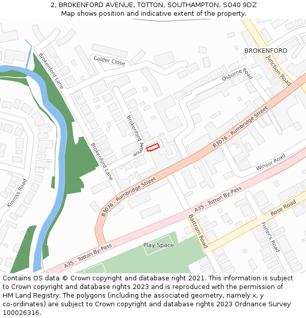 2, BROKENFORD AVENUE, TOTTON, SOUTHAMPTON, SO40 9DZ: Location map and indicative extent of plot