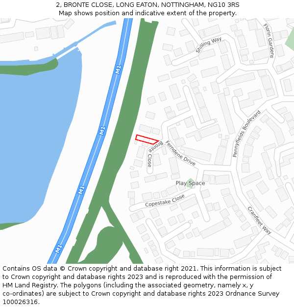 2, BRONTE CLOSE, LONG EATON, NOTTINGHAM, NG10 3RS: Location map and indicative extent of plot