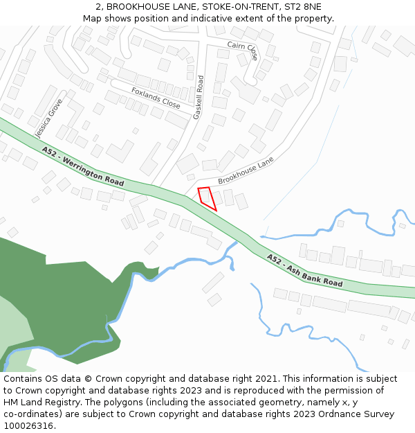 2, BROOKHOUSE LANE, STOKE-ON-TRENT, ST2 8NE: Location map and indicative extent of plot