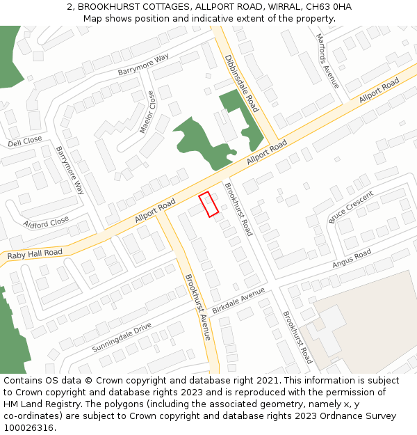 2, BROOKHURST COTTAGES, ALLPORT ROAD, WIRRAL, CH63 0HA: Location map and indicative extent of plot