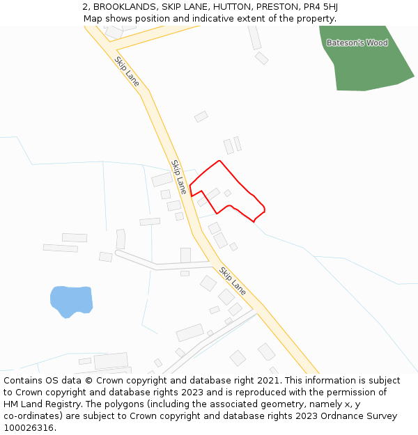 2, BROOKLANDS, SKIP LANE, HUTTON, PRESTON, PR4 5HJ: Location map and indicative extent of plot
