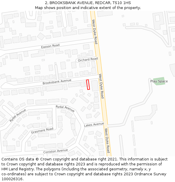 2, BROOKSBANK AVENUE, REDCAR, TS10 1HS: Location map and indicative extent of plot