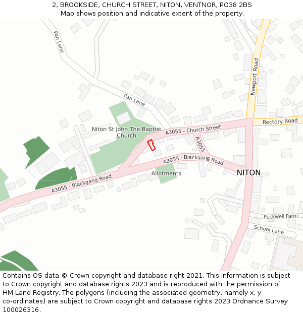 2, BROOKSIDE, CHURCH STREET, NITON, VENTNOR, PO38 2BS: Location map and indicative extent of plot