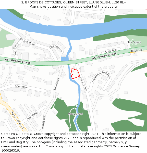 2, BROOKSIDE COTTAGES, QUEEN STREET, LLANGOLLEN, LL20 8LH: Location map and indicative extent of plot