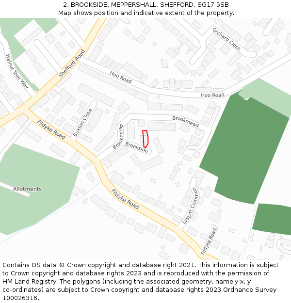 2, BROOKSIDE, MEPPERSHALL, SHEFFORD, SG17 5SB: Location map and indicative extent of plot