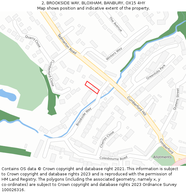 2, BROOKSIDE WAY, BLOXHAM, BANBURY, OX15 4HY: Location map and indicative extent of plot