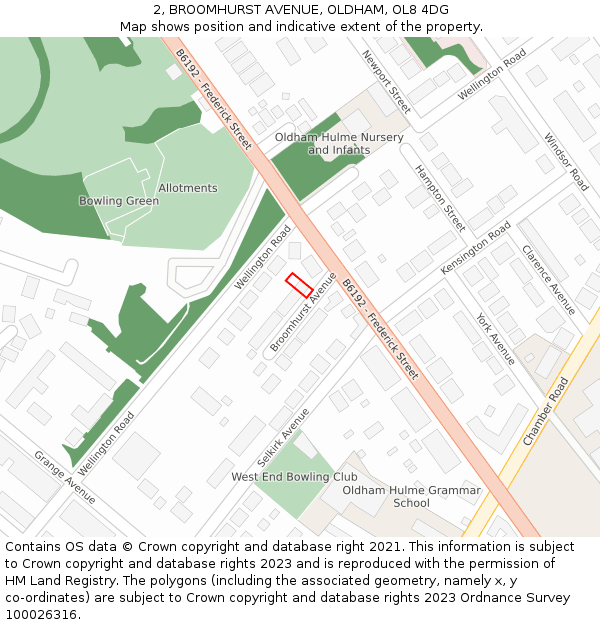 2, BROOMHURST AVENUE, OLDHAM, OL8 4DG: Location map and indicative extent of plot