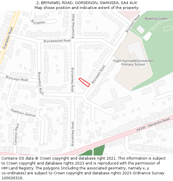 2, BRYNAWEL ROAD, GORSEINON, SWANSEA, SA4 4UX: Location map and indicative extent of plot