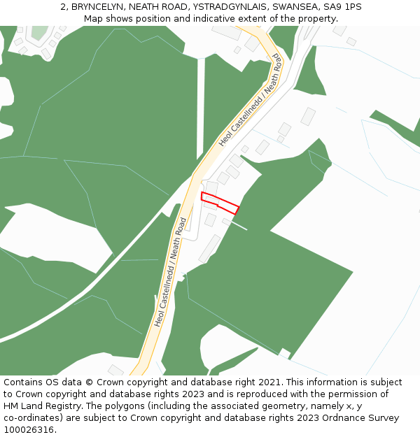 2, BRYNCELYN, NEATH ROAD, YSTRADGYNLAIS, SWANSEA, SA9 1PS: Location map and indicative extent of plot