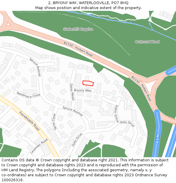 2, BRYONY WAY, WATERLOOVILLE, PO7 8HQ: Location map and indicative extent of plot