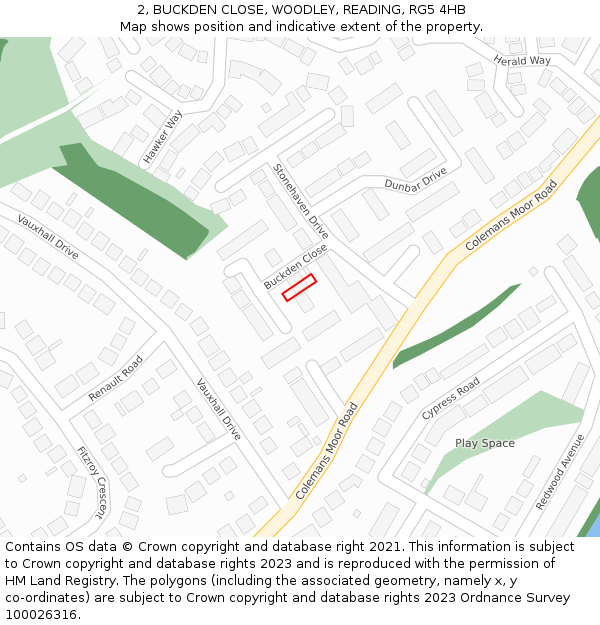 2, BUCKDEN CLOSE, WOODLEY, READING, RG5 4HB: Location map and indicative extent of plot