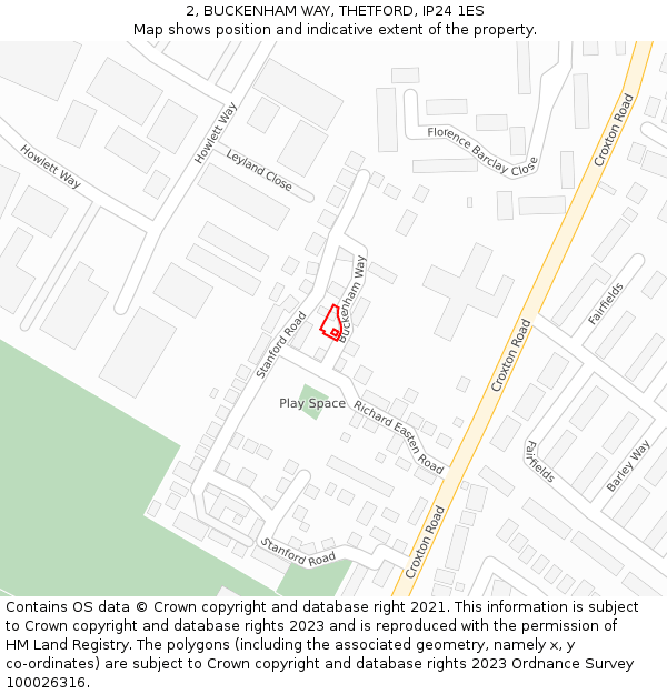 2, BUCKENHAM WAY, THETFORD, IP24 1ES: Location map and indicative extent of plot