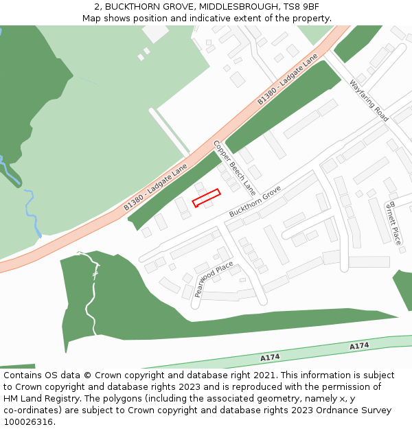 2, BUCKTHORN GROVE, MIDDLESBROUGH, TS8 9BF: Location map and indicative extent of plot