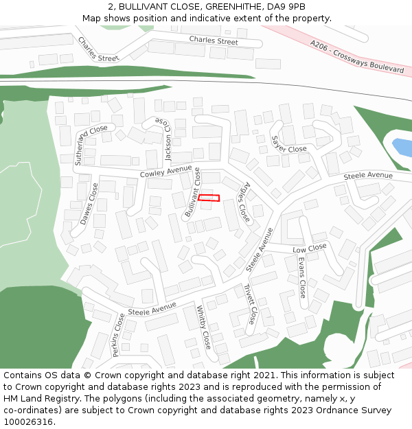2, BULLIVANT CLOSE, GREENHITHE, DA9 9PB: Location map and indicative extent of plot