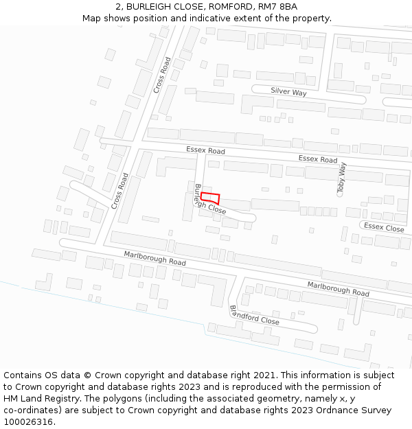 2, BURLEIGH CLOSE, ROMFORD, RM7 8BA: Location map and indicative extent of plot