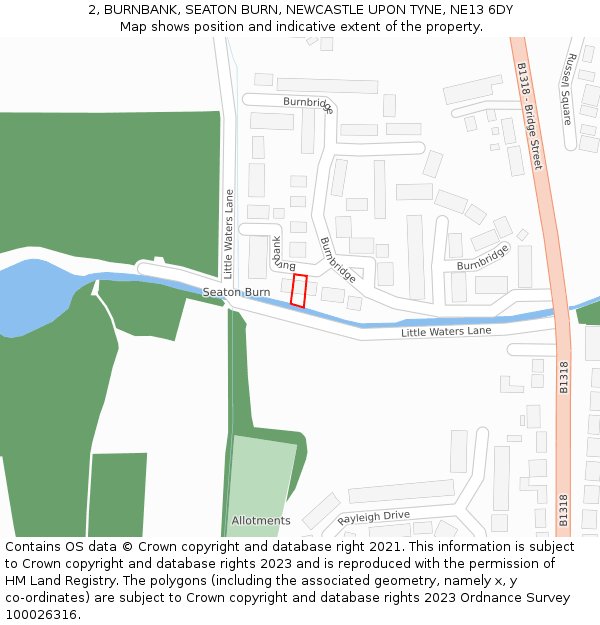 2, BURNBANK, SEATON BURN, NEWCASTLE UPON TYNE, NE13 6DY: Location map and indicative extent of plot