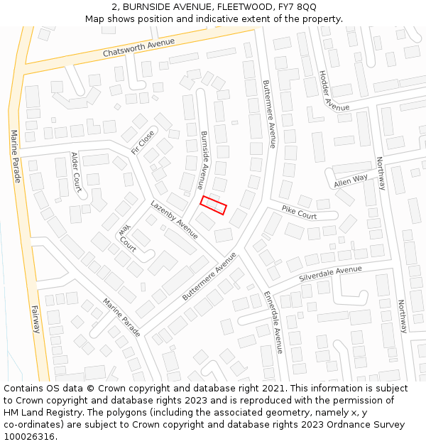 2, BURNSIDE AVENUE, FLEETWOOD, FY7 8QQ: Location map and indicative extent of plot