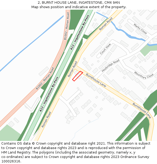 2, BURNT HOUSE LANE, INGATESTONE, CM4 9AN: Location map and indicative extent of plot