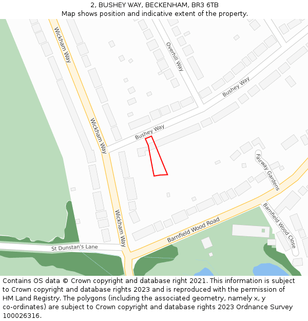 2, BUSHEY WAY, BECKENHAM, BR3 6TB: Location map and indicative extent of plot