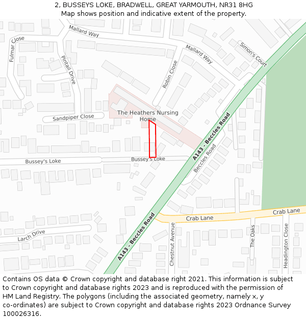 2, BUSSEYS LOKE, BRADWELL, GREAT YARMOUTH, NR31 8HG: Location map and indicative extent of plot