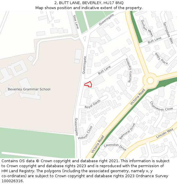 2, BUTT LANE, BEVERLEY, HU17 8NQ: Location map and indicative extent of plot