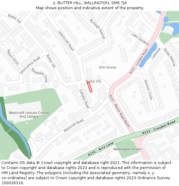 2, BUTTER HILL, WALLINGTON, SM6 7JA: Location map and indicative extent of plot