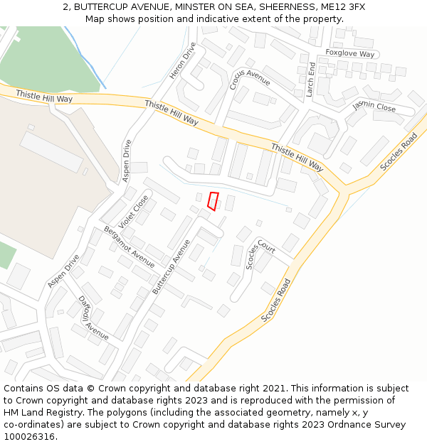 2, BUTTERCUP AVENUE, MINSTER ON SEA, SHEERNESS, ME12 3FX: Location map and indicative extent of plot