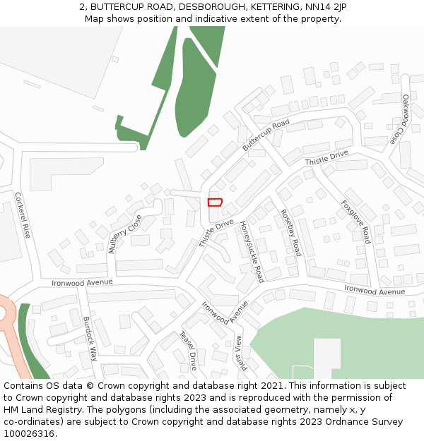 2, BUTTERCUP ROAD, DESBOROUGH, KETTERING, NN14 2JP: Location map and indicative extent of plot